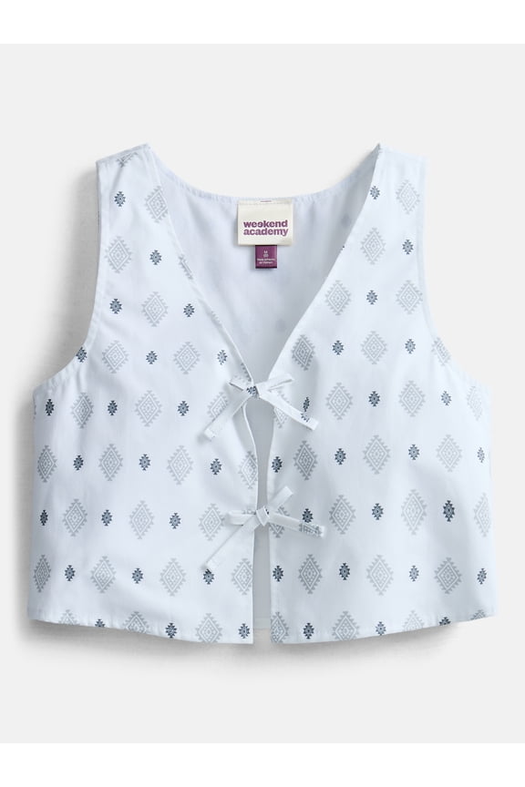 Girls Printed Bow Cotton Vest, Sizes 4-18