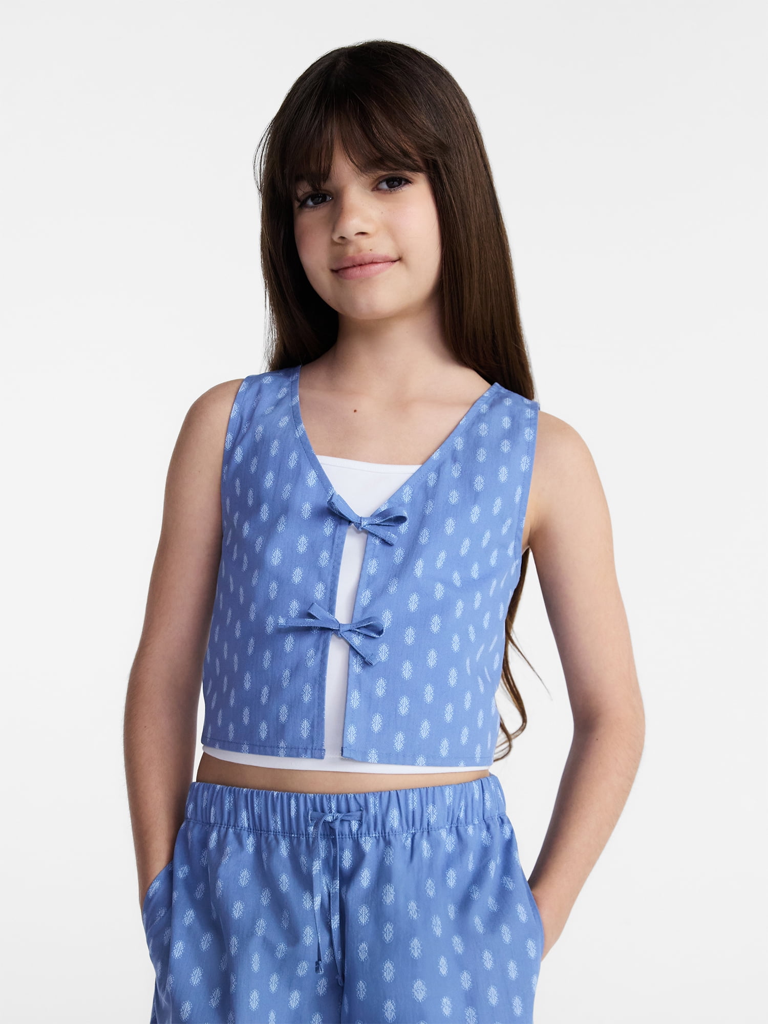 Weekend Academy Girls Printed Bow Cotton Vest, Sizes 4-18