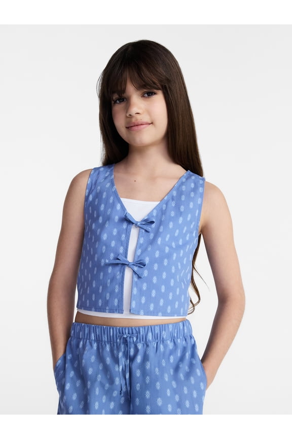 Girls Printed Bow Cotton Vest, Sizes 4-18