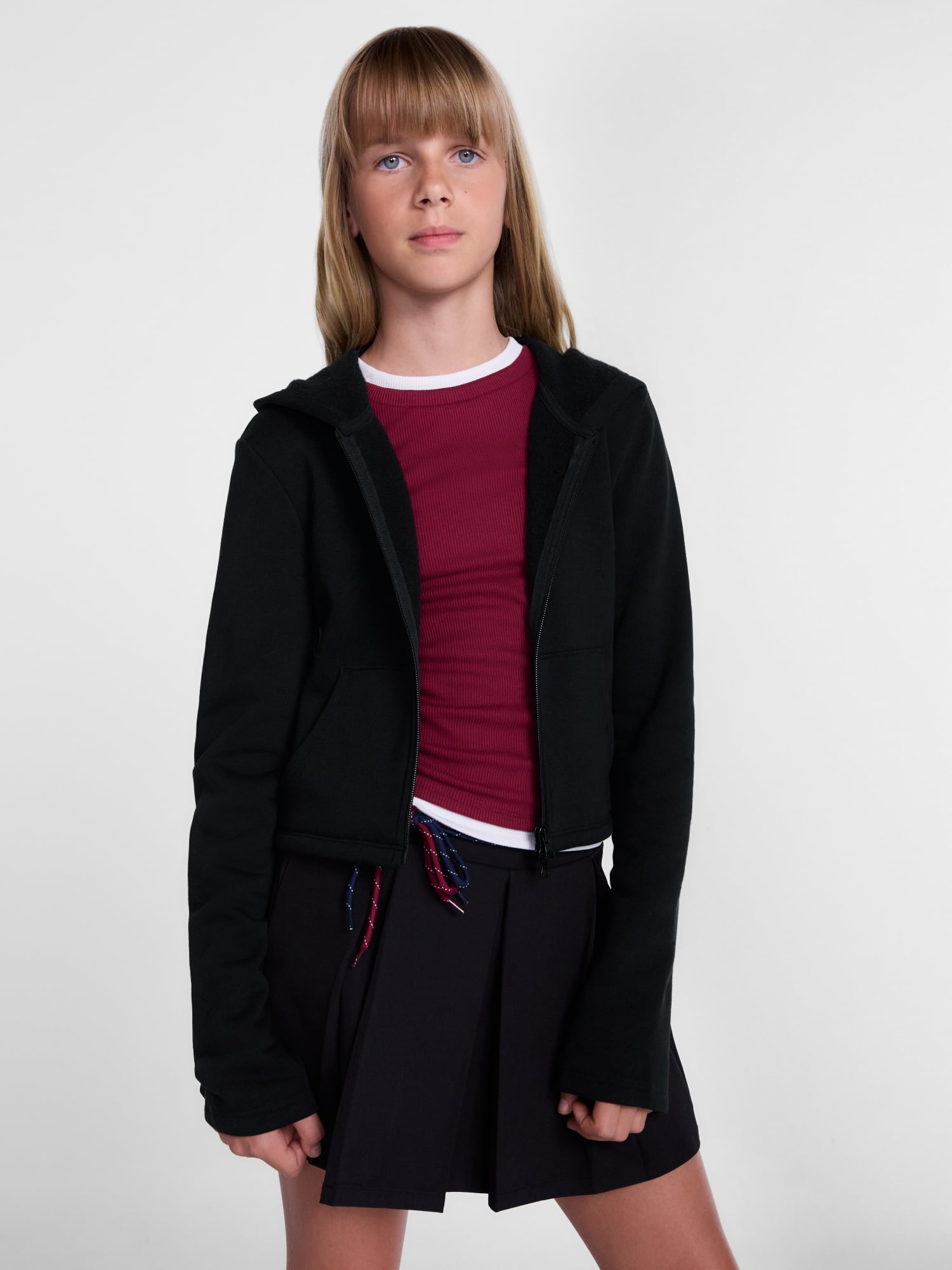 Girls Fitted Zip Up Fleece Hoodie, Sizes 4-18