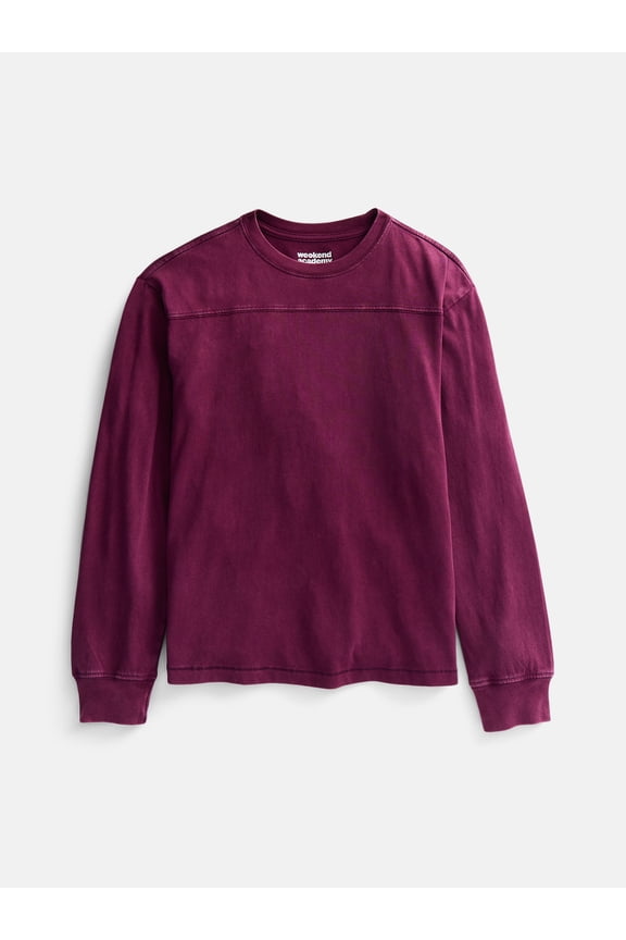 Boys Football Yoke Tee with Long Sleeves, Sizes XS-XXL
