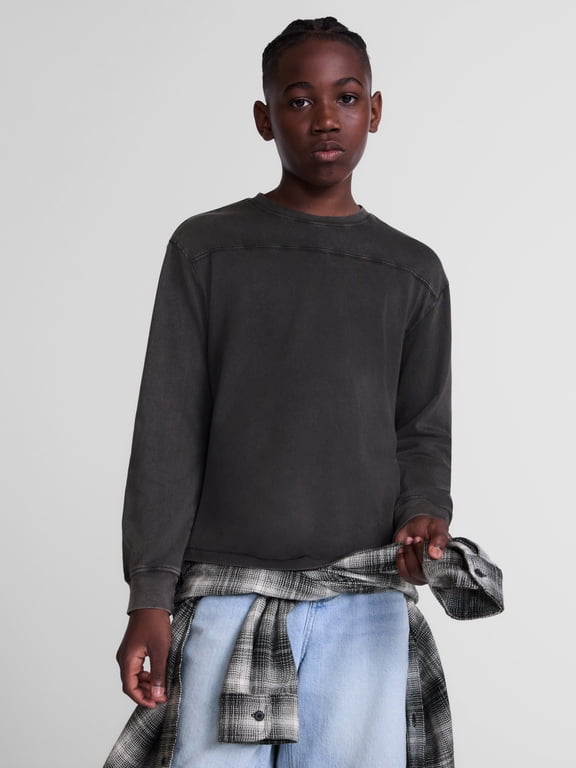 Boys Football Yoke Tee with Long Sleeves, Sizes XS-XXL