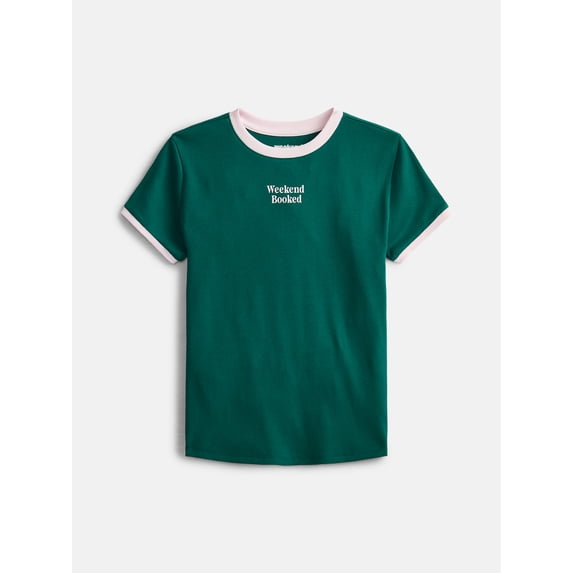 Weekend Academy Girls Graphic Baby Tee with Short Sleeves, Sizes 4-18