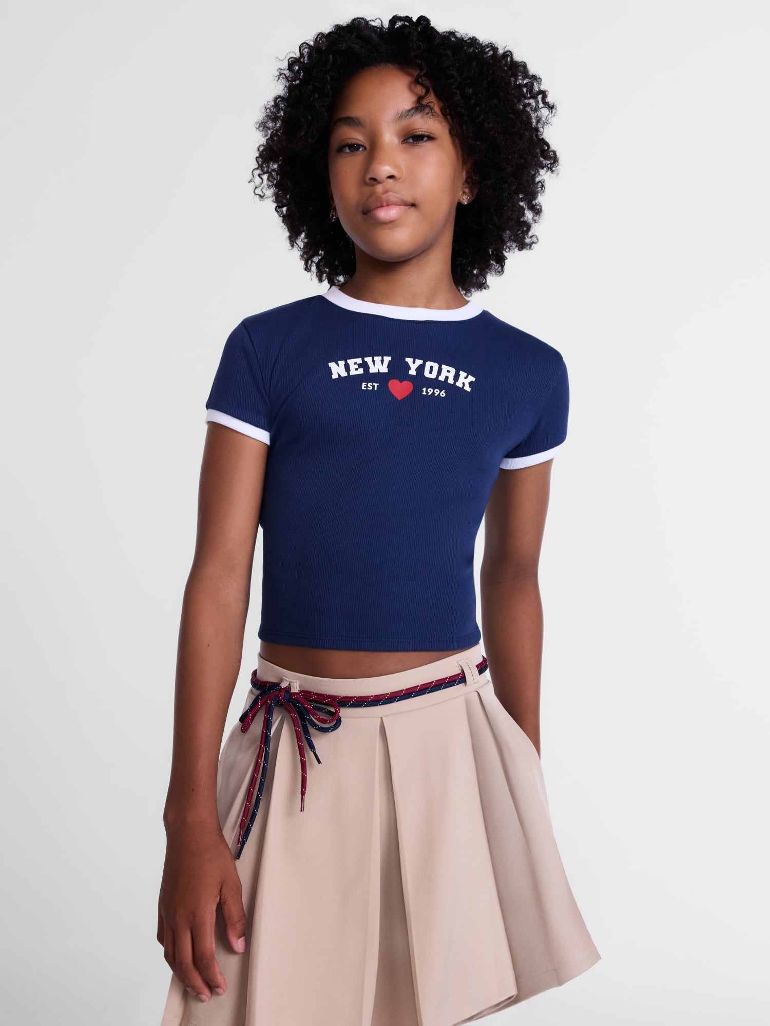 Weekend Academy Girls Graphic Baby Tee with Short Sleeves, Sizes 4-18