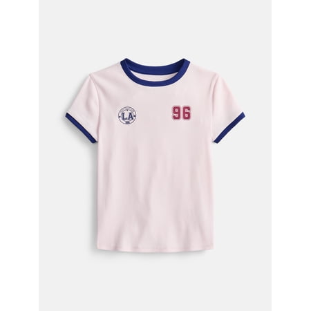 Weekend Academy Girls Graphic Baby Tee with Short Sleeves, Sizes 4-18