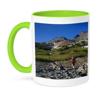 3dRose, WA, Goat Rocks, Pacific Crest Trail, Hiker - US48 JWI1168 - Jamie and Judy Wild, 11oz Two-Tone Green Mug