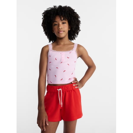 Weekend Academy Girls Henley Tank Top with Lace Trim, Sizes 4-18