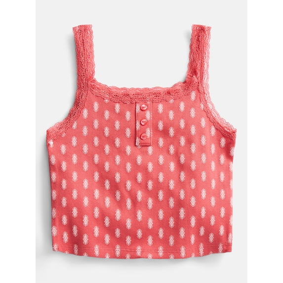 Weekend Academy Girls Henley Tank Top with Lace Trim, Sizes 4-18