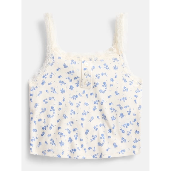 Weekend Academy Girls Henley Tank Top with Lace Trim, Sizes 4-18