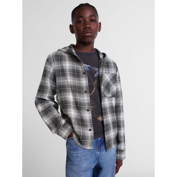 Weekend Academy Boys Hooded Cotton Flannel Shirt, Sizes 4-18