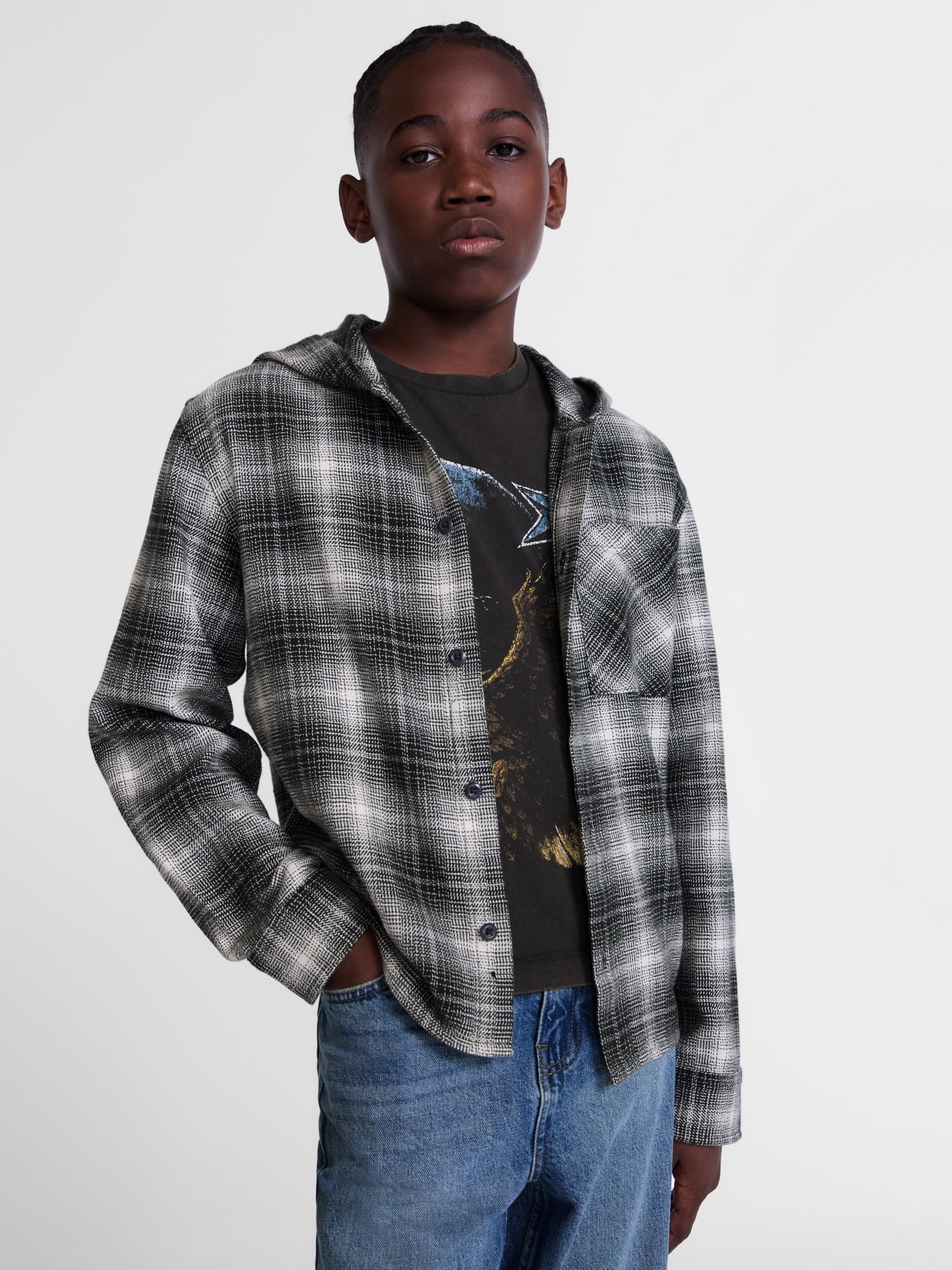 Weekend Academy Boys Hooded Cotton Flannel Shirt, Sizes 4-18