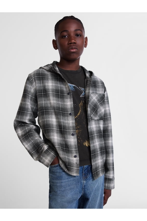 Boys Hooded Cotton Flannel Shirt, Sizes 4-18