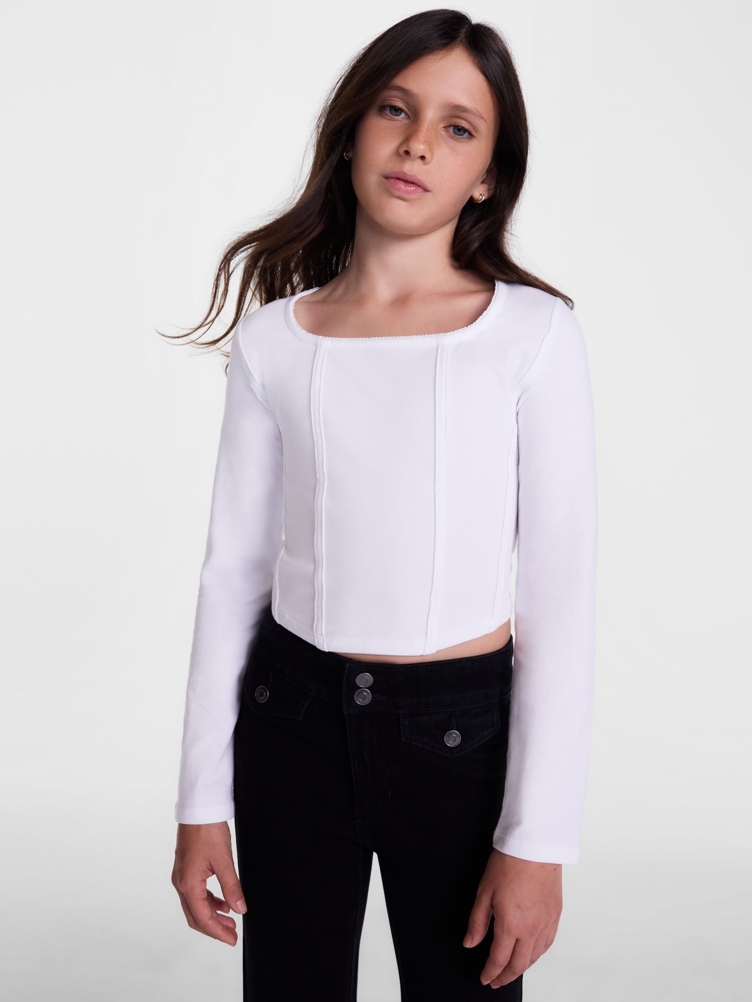 Weekend Academy Girls Corset Top with Long Sleeves, Sizes 4-18