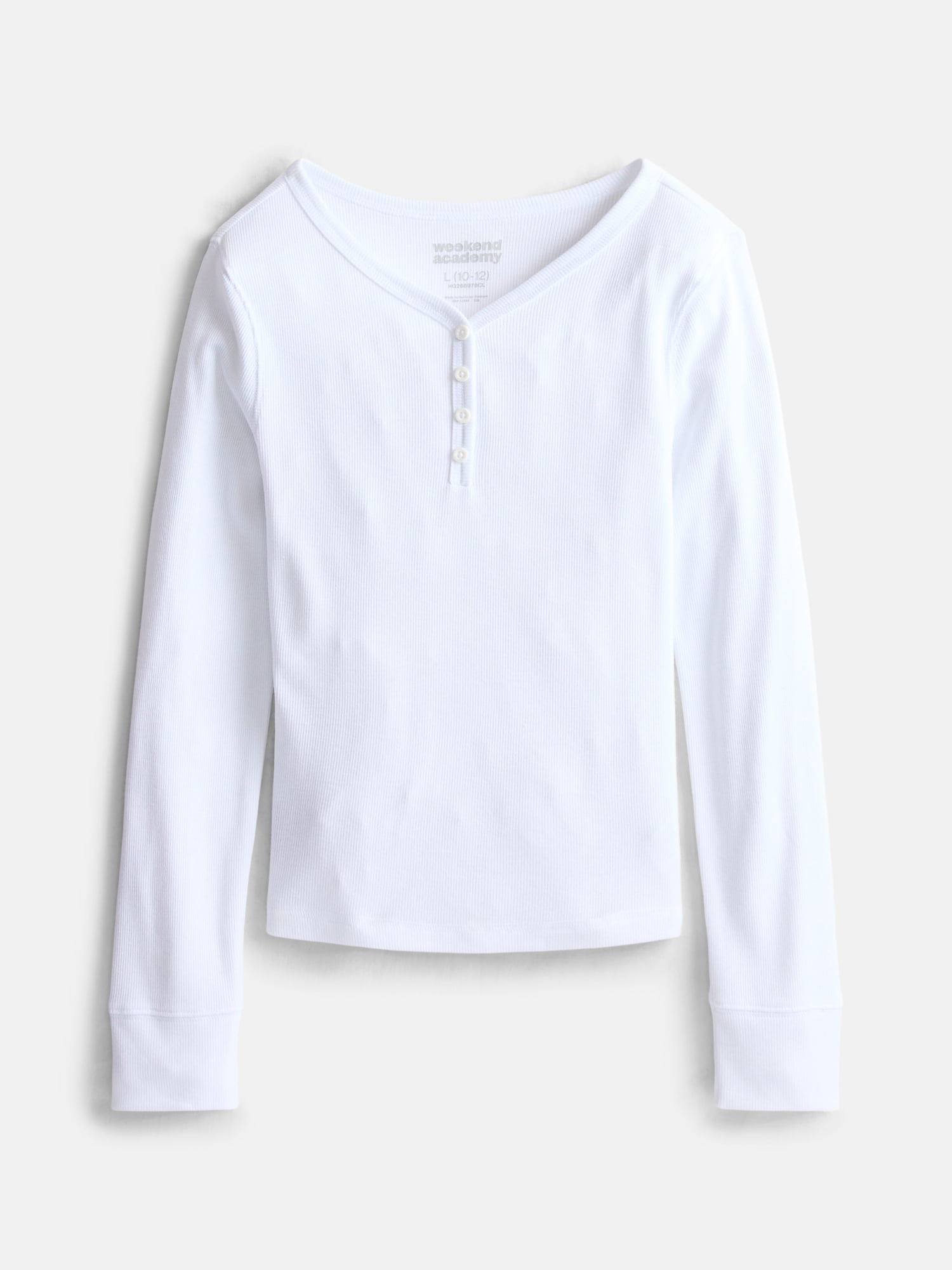 Weekend Academy Girls Ribbed Henley Top with Long Sleeves, Sizes 4-18