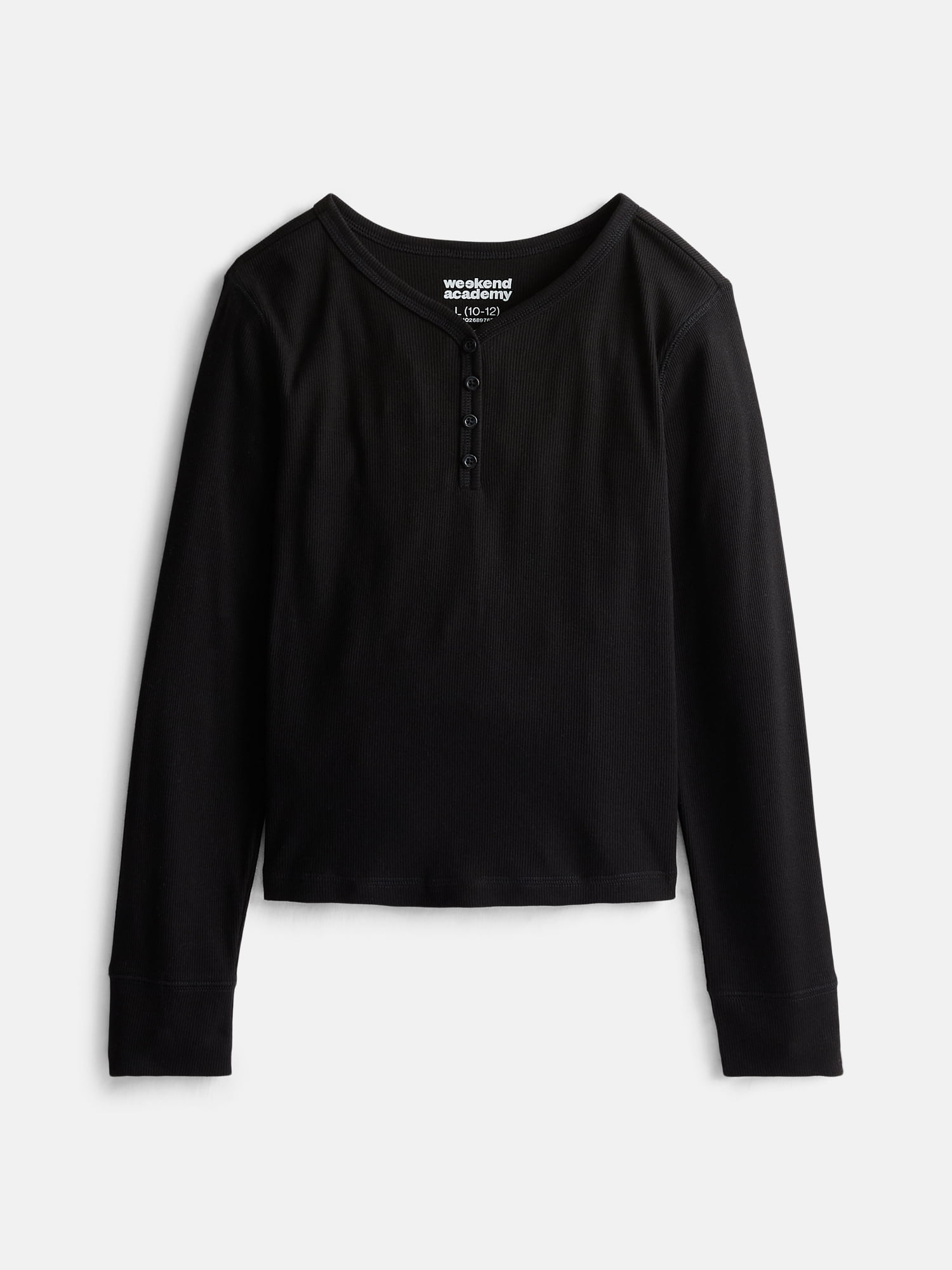 Weekend Academy Girls Ribbed Henley Top with Long Sleeves, Sizes 4-18