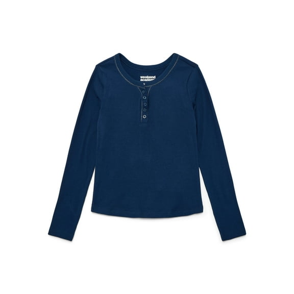 Weekend Academy Girls Henley Tee with Long Sleeves, Sizes 4-18
