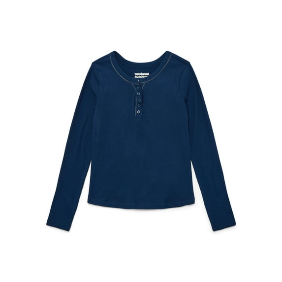 Weekend Academy Girls Henley Tee with Long Sleeves, Sizes 4-18