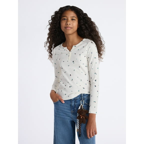 Weekend Academy Girls Henley Tee with Long Sleeves, Sizes 4-18