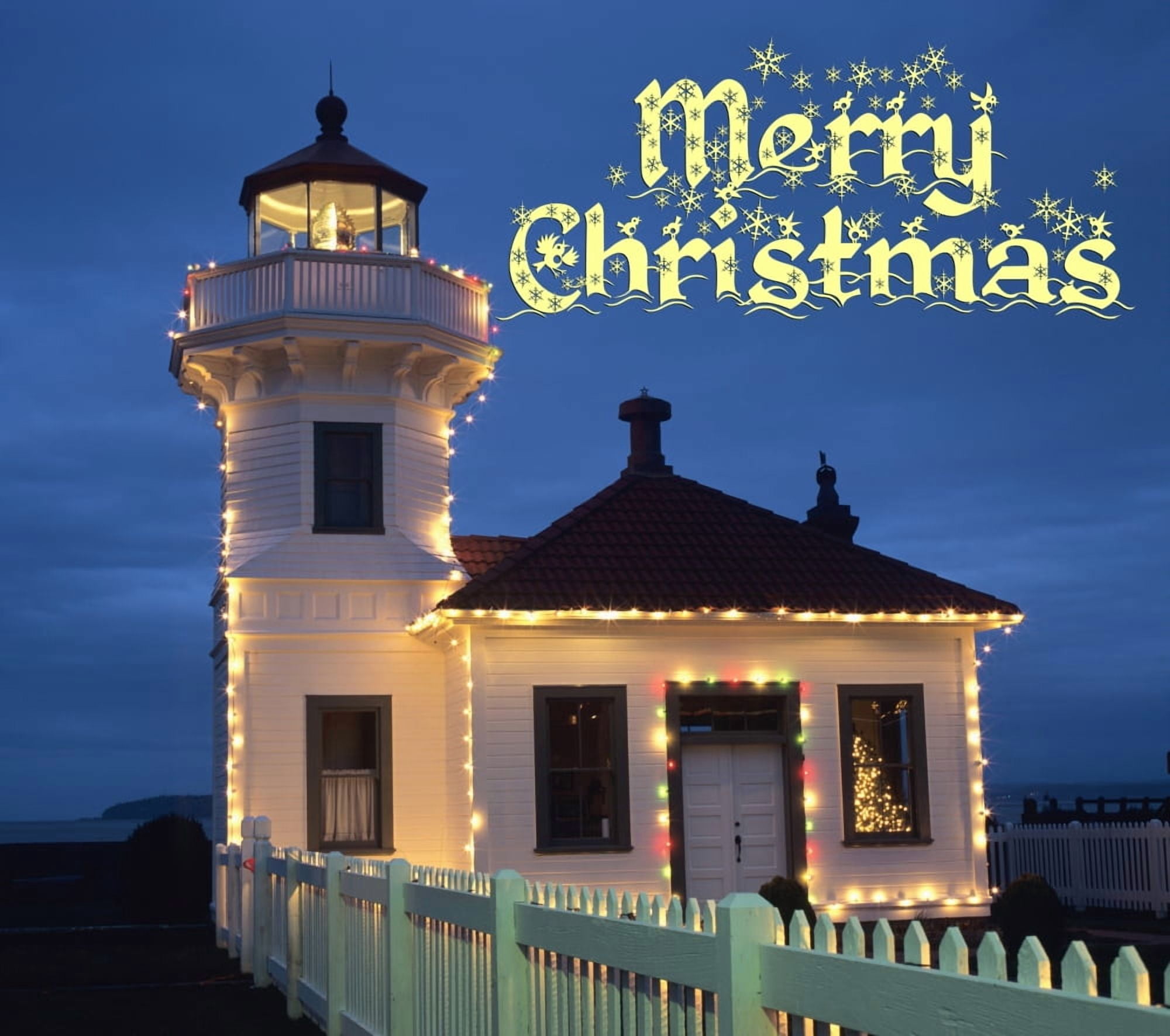 WA Mukilteo Mukilteo Lighthouse established 1906 with holiday lights Canvas Art - Jamie & Judy Wild Danita Delimont (30 x 26)