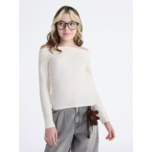 Weekend Academy Girls Off The Shoulder Top with Long Sleeves, Sizes 4-18