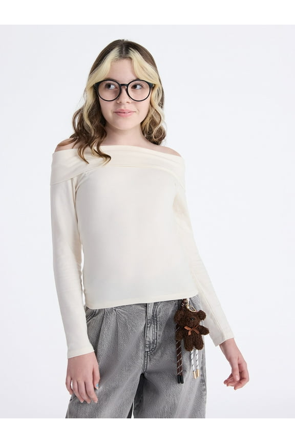 Girls Off The Shoulder Top with Long Sleeves, Sizes 4-18