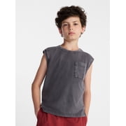 Boys Oversized Cotton Tank Top with Pocket, Sizes 4-18