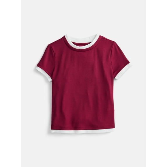 Weekend Academy Girls Layered Tee with Short Sleeves, Sizes 4-18
