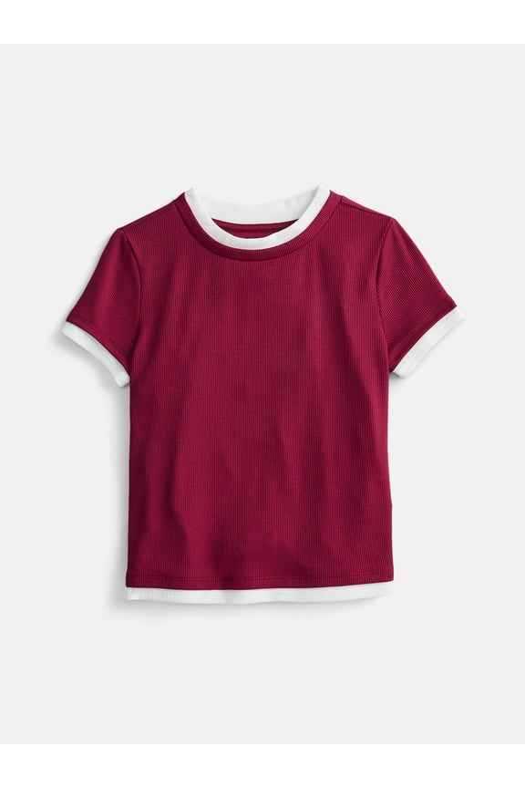 Girls Layered Tee with Short Sleeves, Sizes 4-18