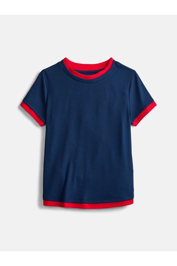 Girls Short Sleeve 2fer Tee, Sizes 4-18