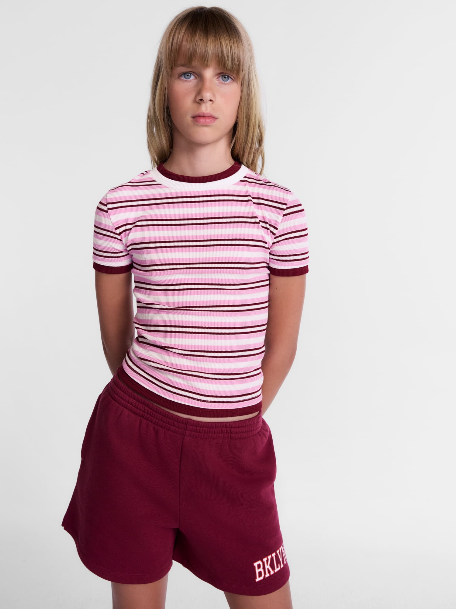 Weekend Academy Girls Layered Tee with Short Sleeves, Sizes 4-18
