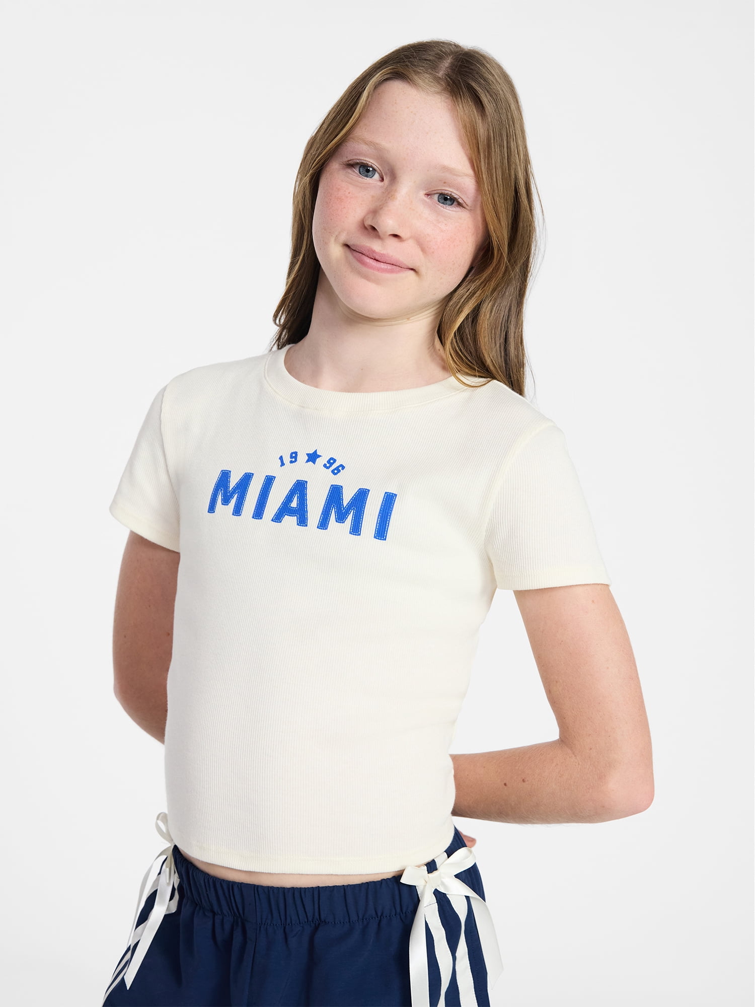 Weekend Academy Girls Graphic Baby Tee with Short Sleeves, Sizes 4-18