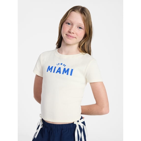 Weekend Academy Girls Graphic Baby Tee with Short Sleeves, Sizes 4-18