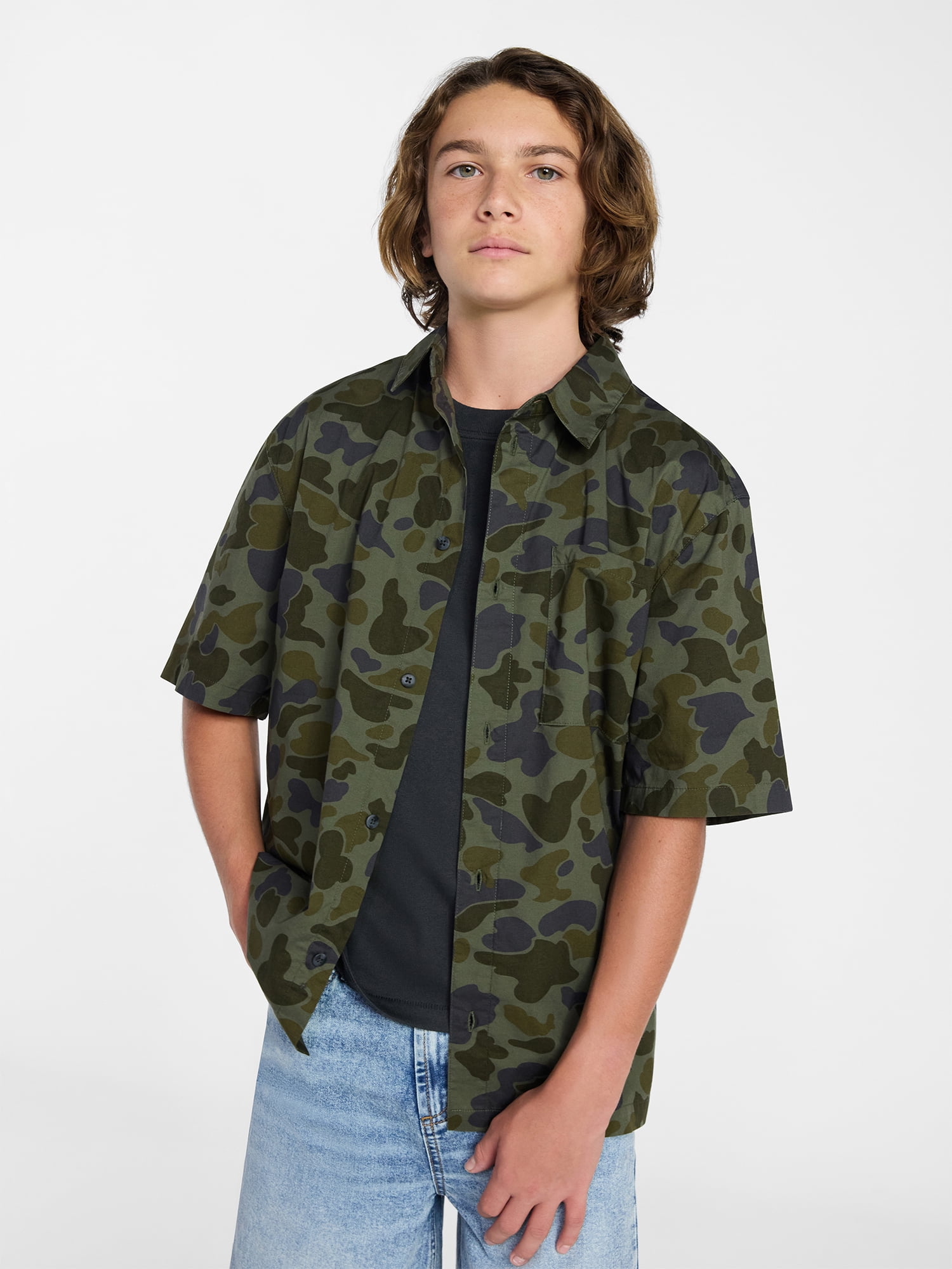 Weekend Academy Boys Button Down Shirt with Short Sleeves, Sizes 4-18