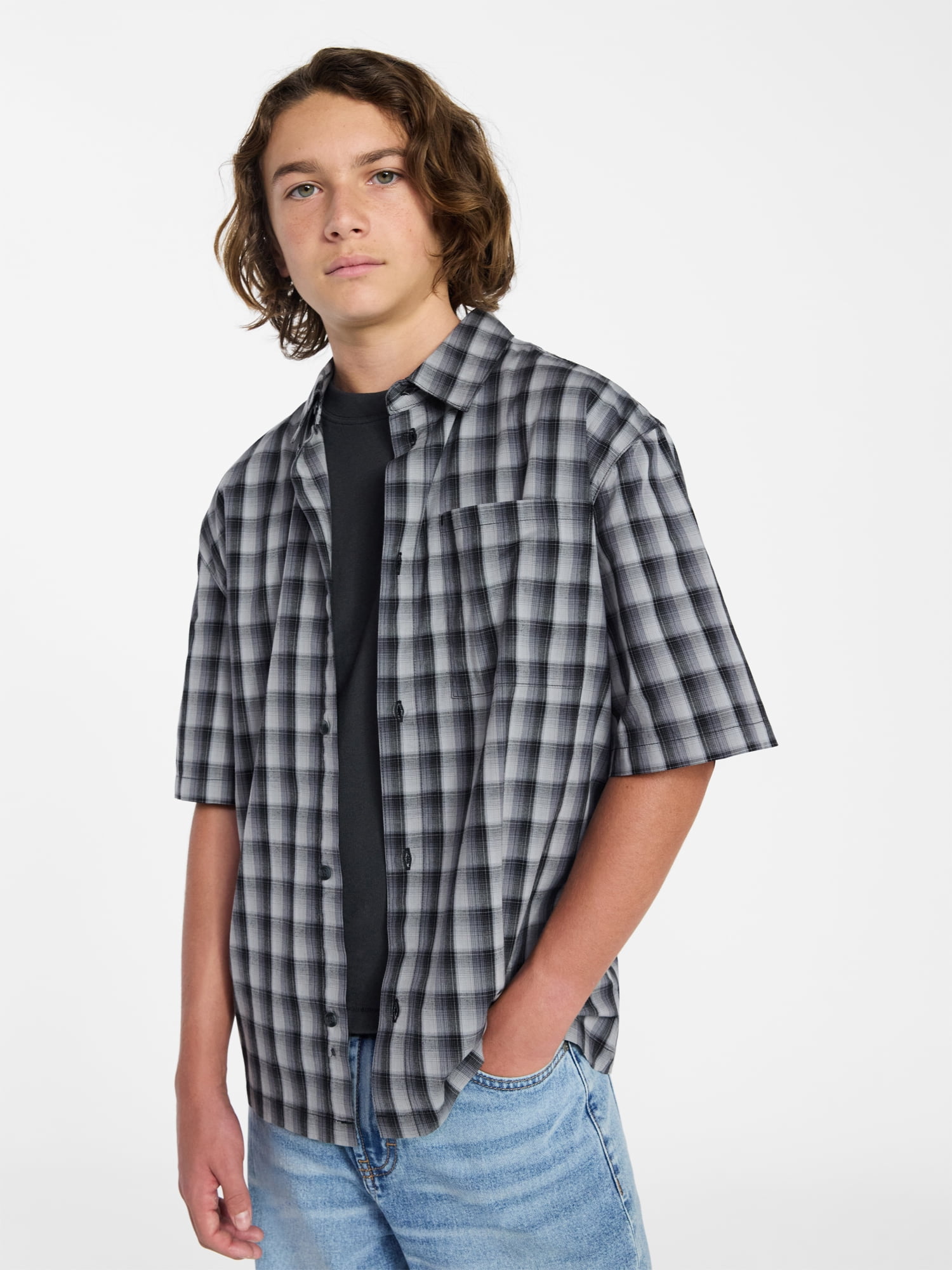 Weekend Academy Boys Button Down Shirt with Short Sleeves, Sizes 4-18