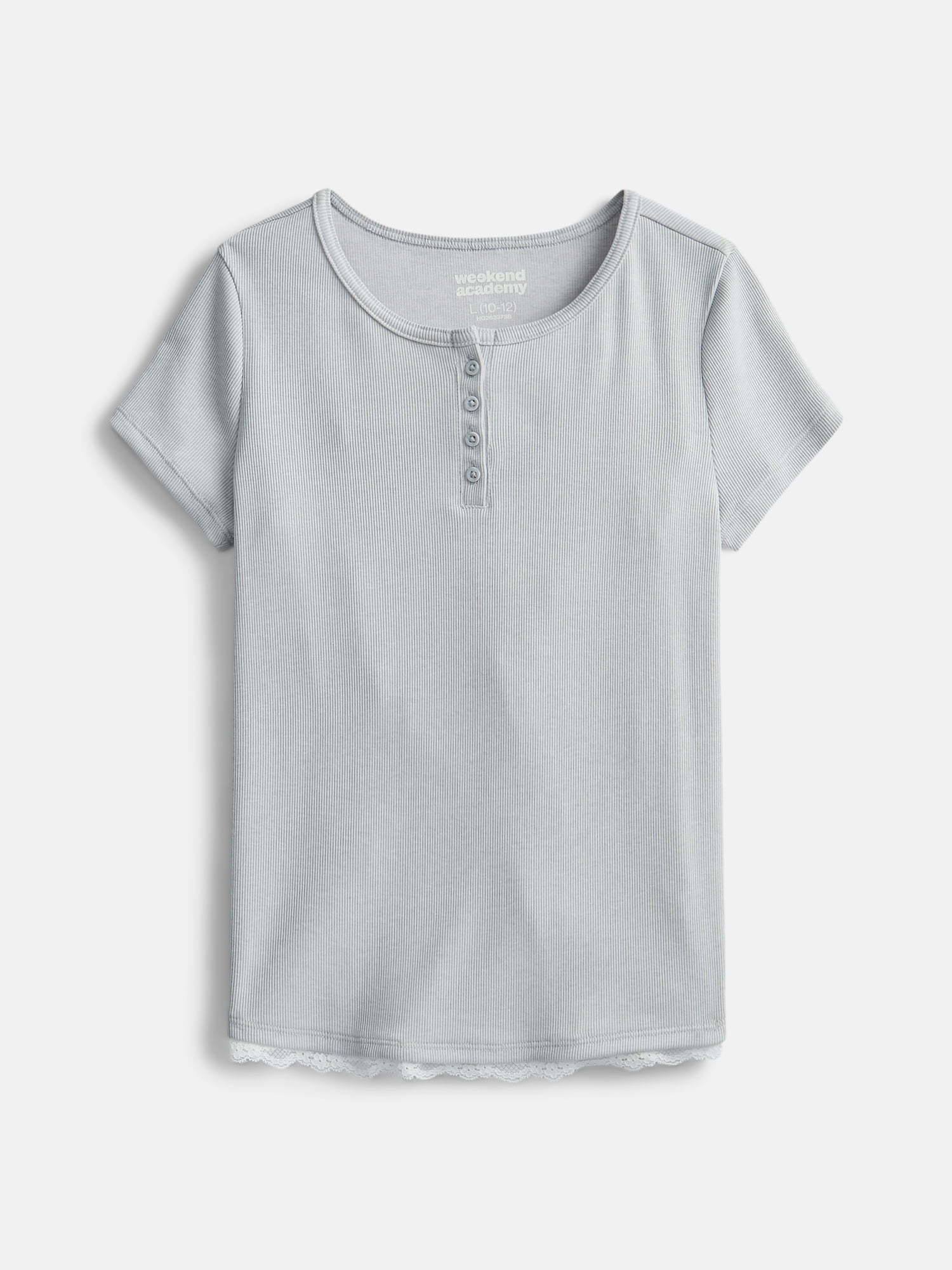 Weekend Academy Girls Henley Tee with Lace Trim, Sizes 4-18