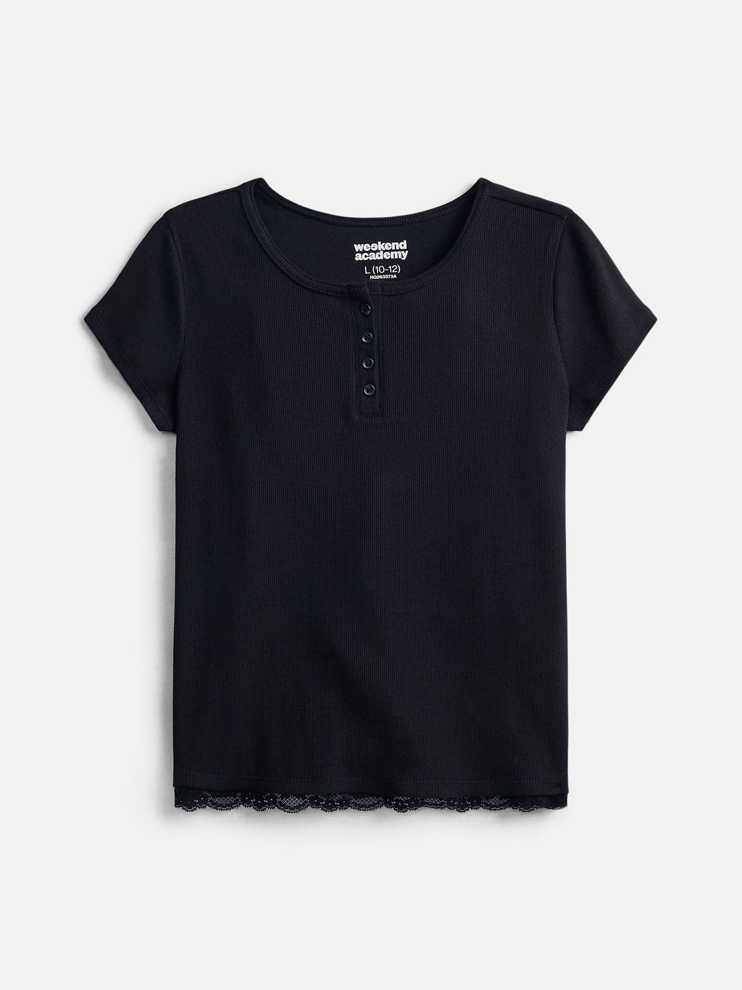 Weekend Academy Girls Henley Tee with Lace Trim, Sizes 4-18