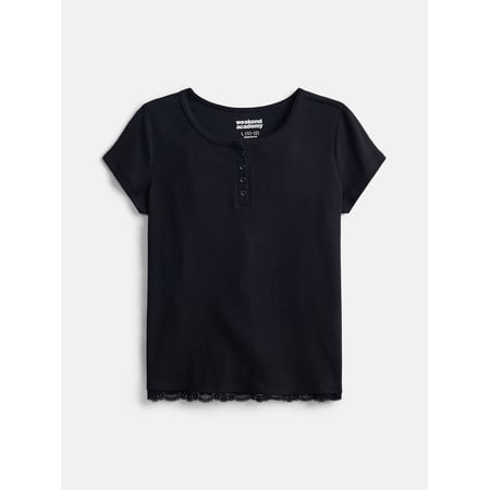 Weekend Academy Girls Henley Tee with Lace Trim, Sizes 4-18