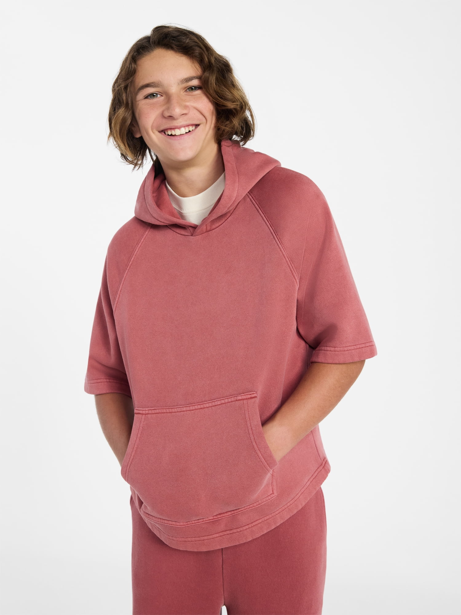 Weekend Academy Boys Fleece Hoodie with Short Sleeves, Sizes 4-18