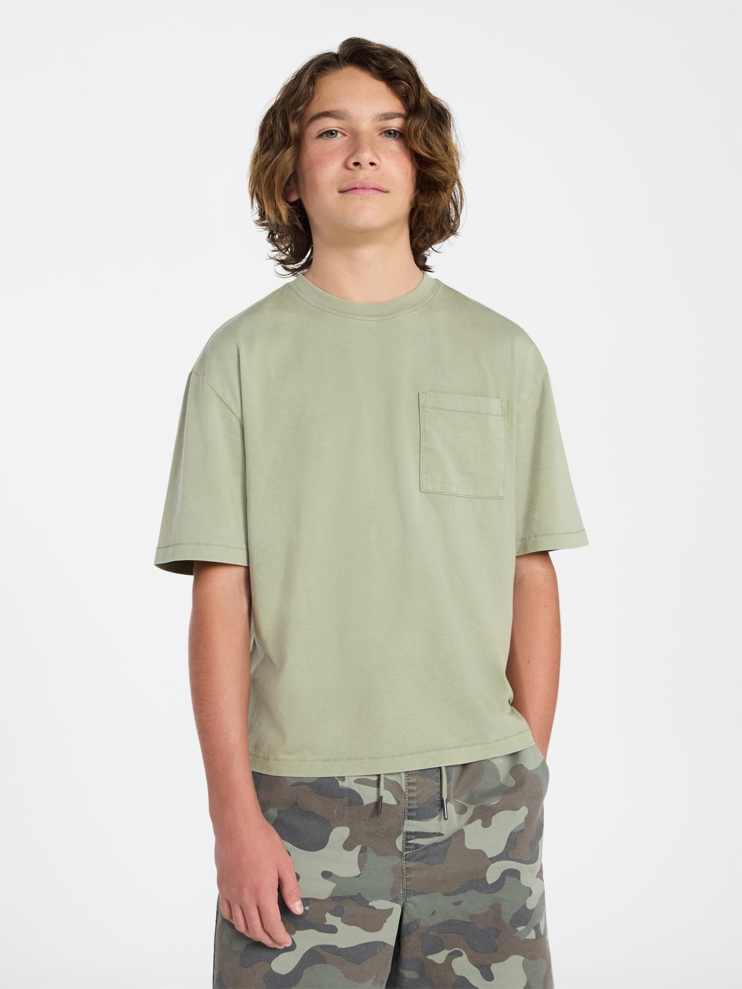 Weekend Academy Boys Washed Pocket Tee with Short Sleeves, Sizes XS-XXL