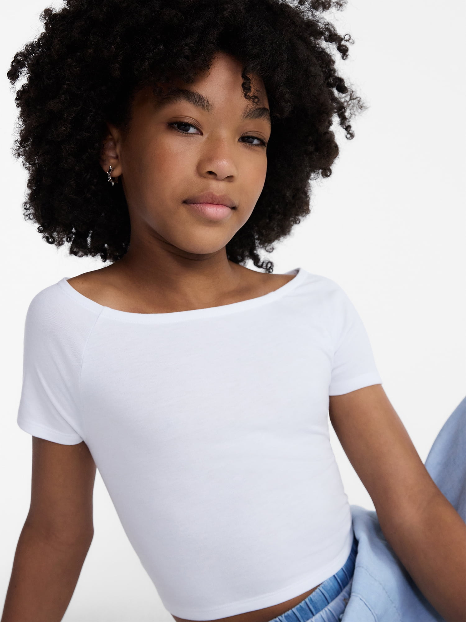 Weekend Academy Girls Wide Neck Knit Top with Short Sleeves, Sizes 4-18