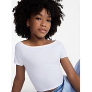 Weekend Academy Girls Wide Neck Knit Top with Short Sleeves, Sizes 4-18