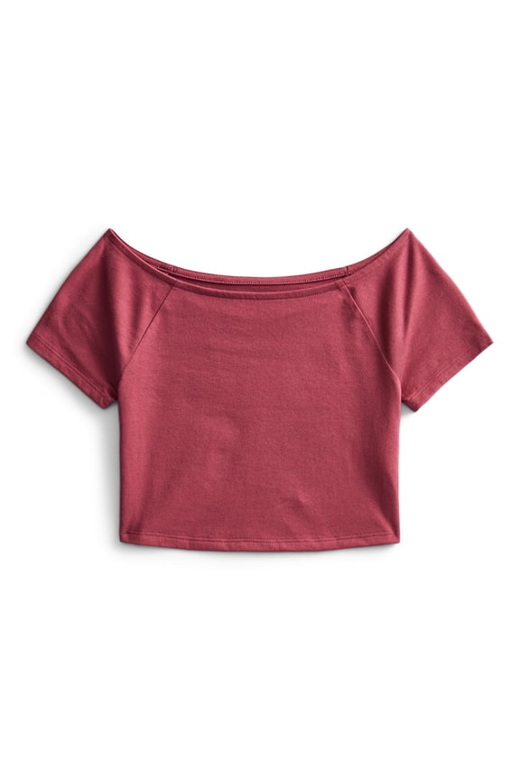 Girls Wide Neck Knit Top with Short Sleeves, Sizes 4-18
