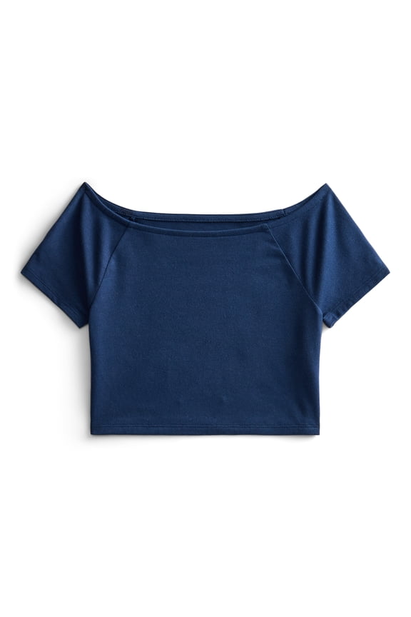 Girls Wide Neck Knit Top with Short Sleeves, Sizes 4-18
