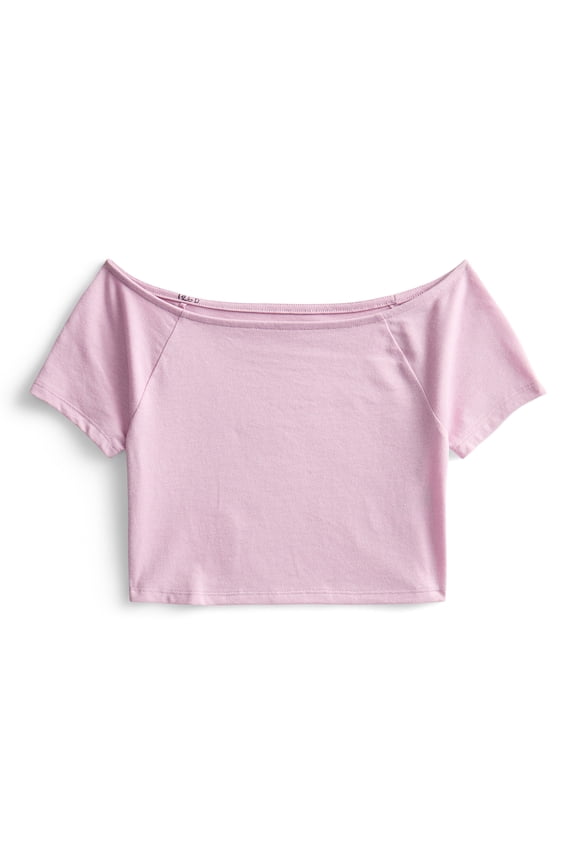 Girls Wide Neck Knit Top with Short Sleeves, Sizes 4-18