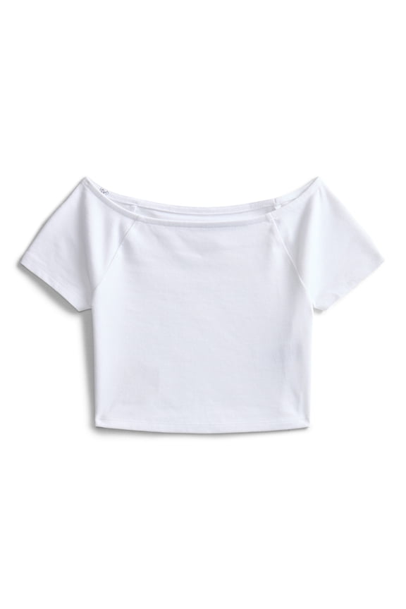 Girls Wide Neck Knit Top with Short Sleeves, Sizes 4-18