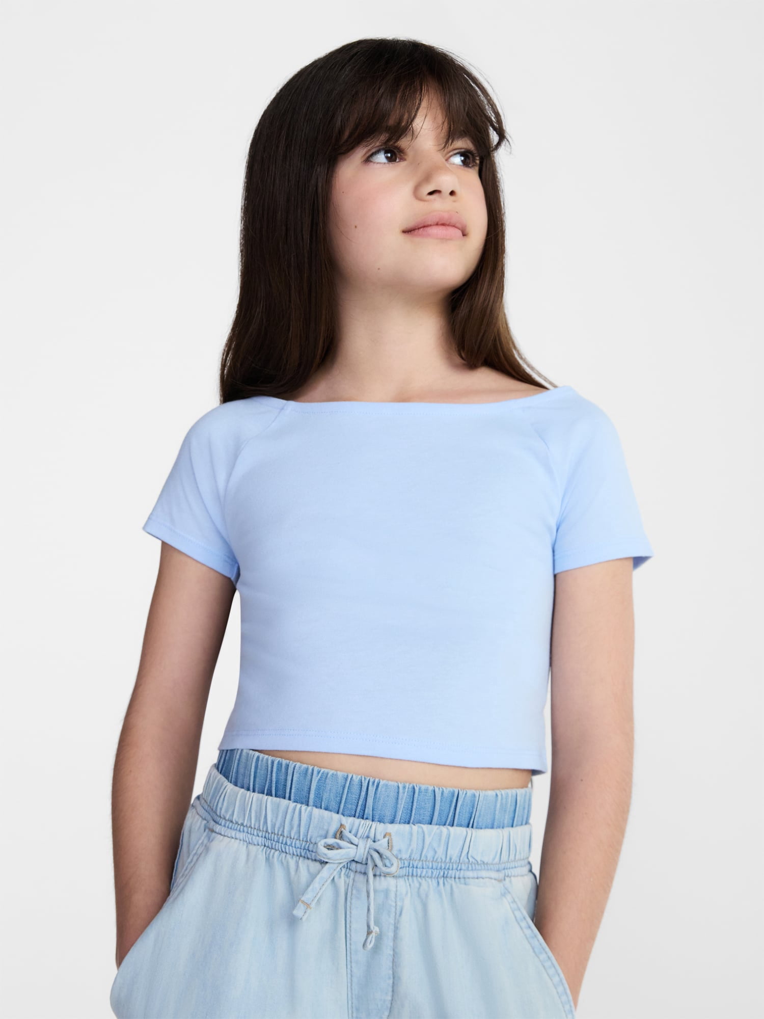 Weekend Academy Girls Wide Neck Knit Top with Short Sleeves, Sizes 4-18