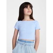 Girls Wide Neck Knit Top with Short Sleeves, Sizes 4-18