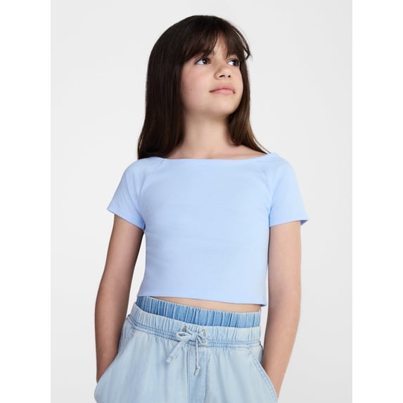 Weekend Academy Girls Wide Neck Knit Top with Short Sleeves, Sizes 4-18