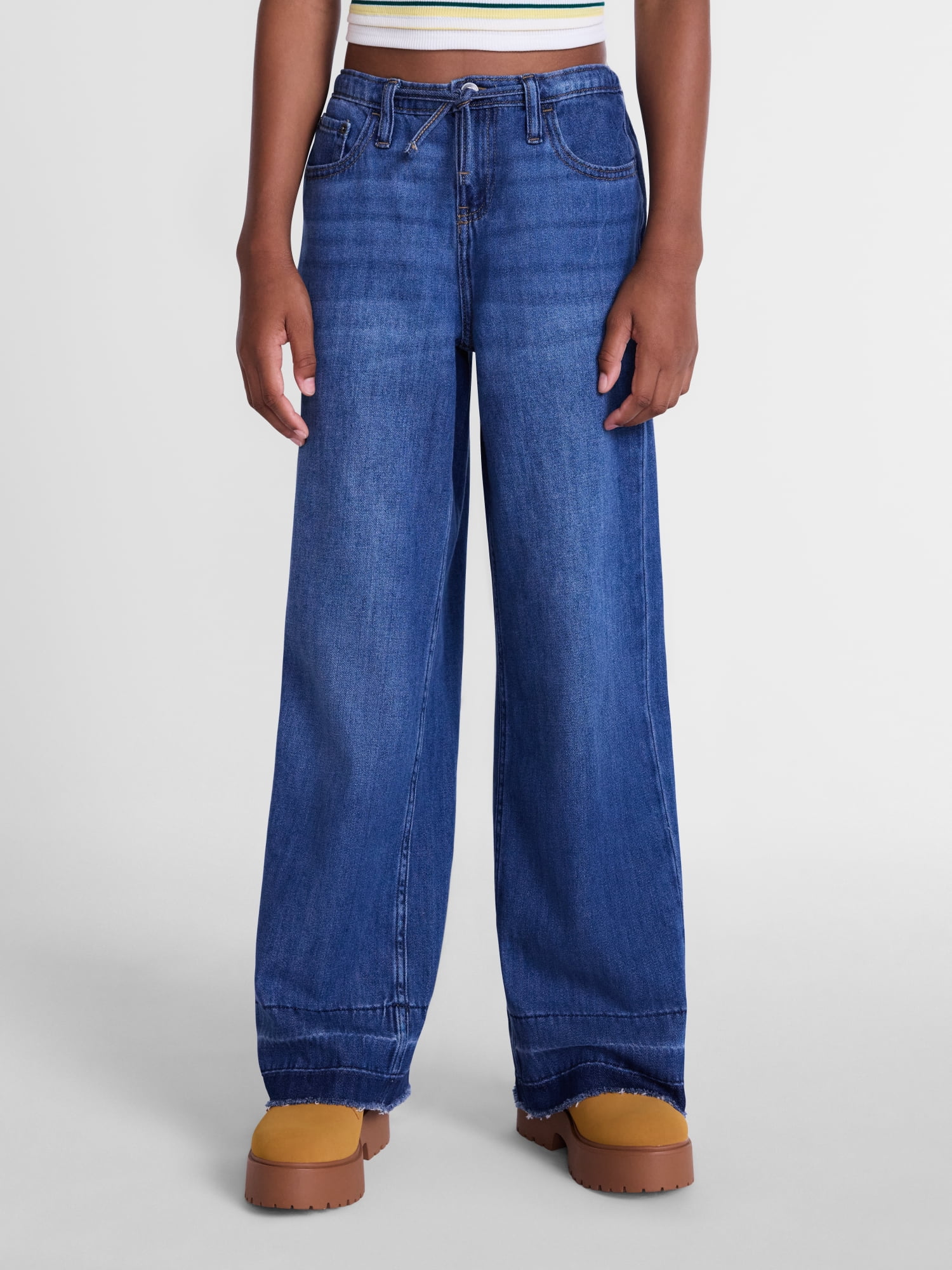 Girls Tie Waist Cotton Jeans, Sizes 4-18