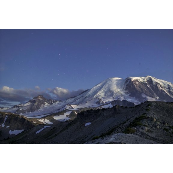 WA. Twilight shot of stars over Mt. Rainier, Little Tahoma and Burroughs Mountain Poster Print by Gary Luhm (24 x 36)